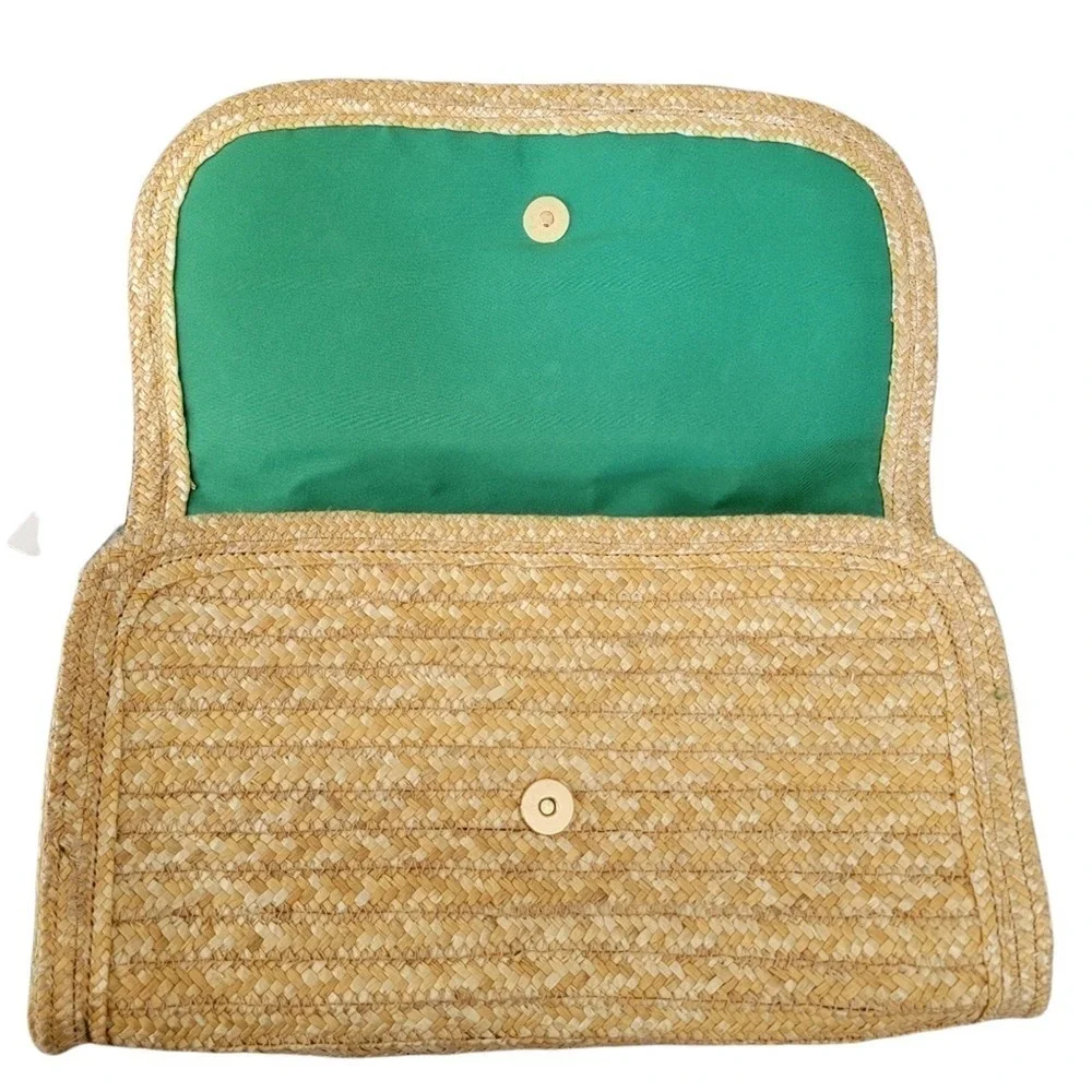 🛑 2 / $40 Sale! ANN Taylor Wicker & Black Pom Large Clutch. NWT